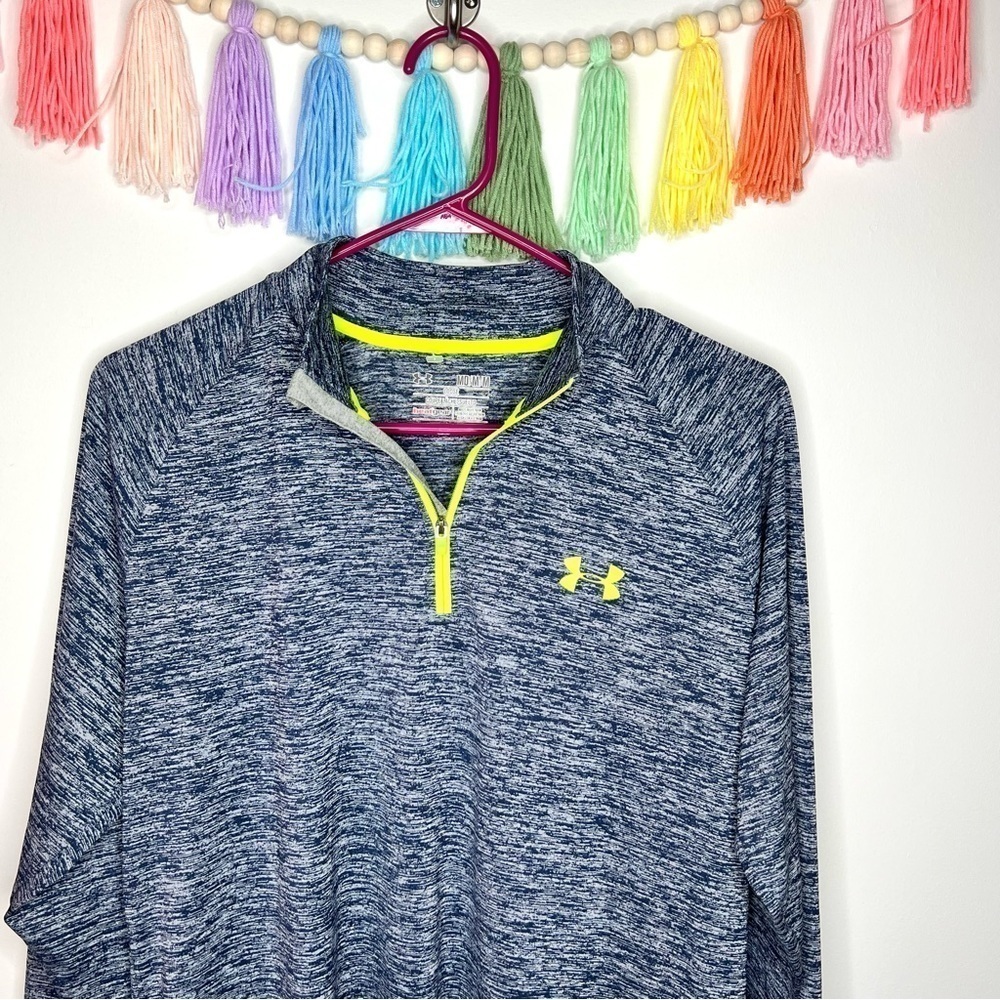 Under Armour Cold Gear Gray Navy Lime Chartreuse Long Sleeve Athletic Top Medium - Picture 5 of 15